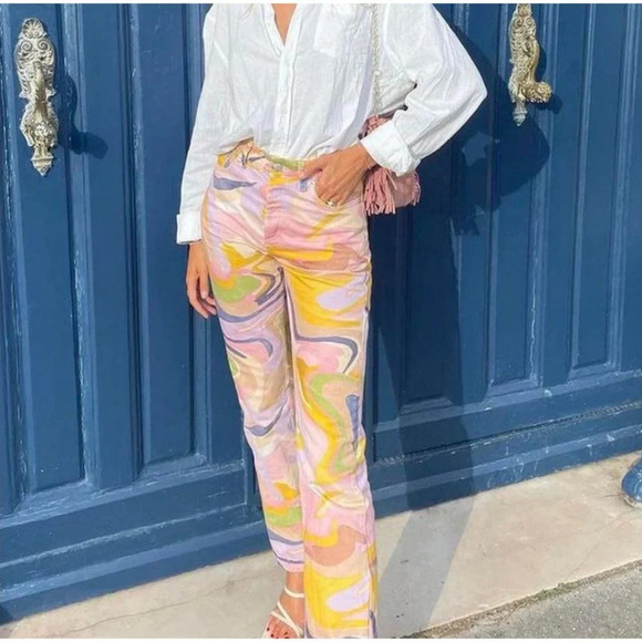 Zara Womens Mid Rise Straight Leg Marble Jeans Multicolor Size 2 - Picture 1 of 16